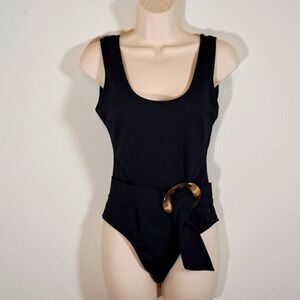 Enfasis Black Women’s Swimwear Black Belted Scoop Neckline Made in Italy Size  6